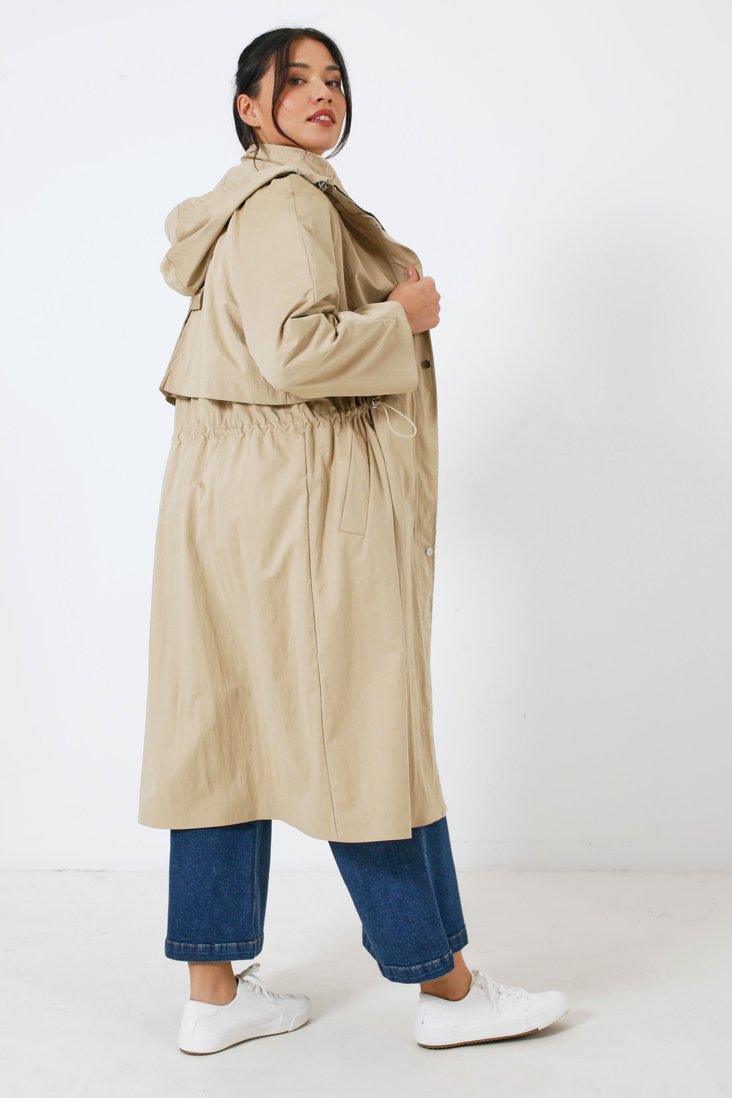 Long waterproof trench coat with hood