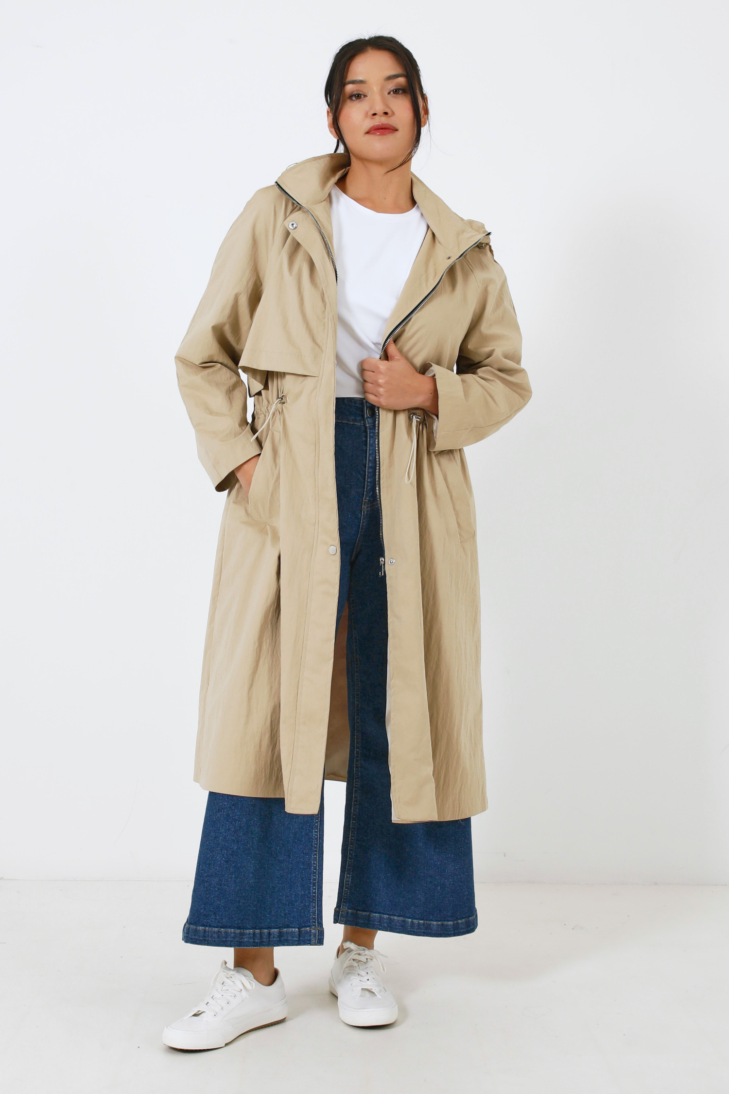 Long waterproof trench coat with hood