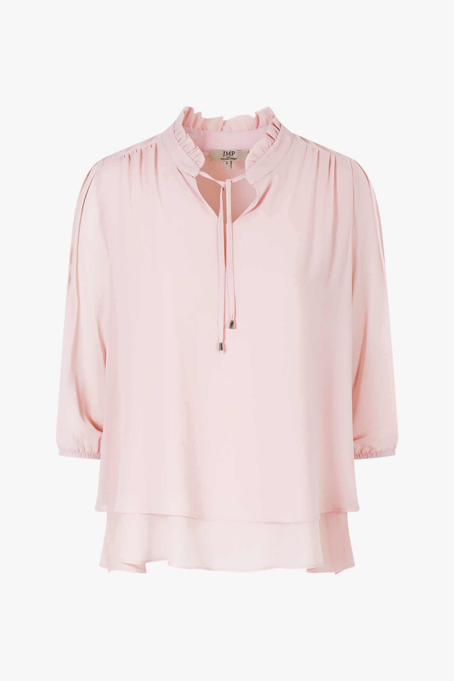 Plain voile blouse layered with a Mao collar