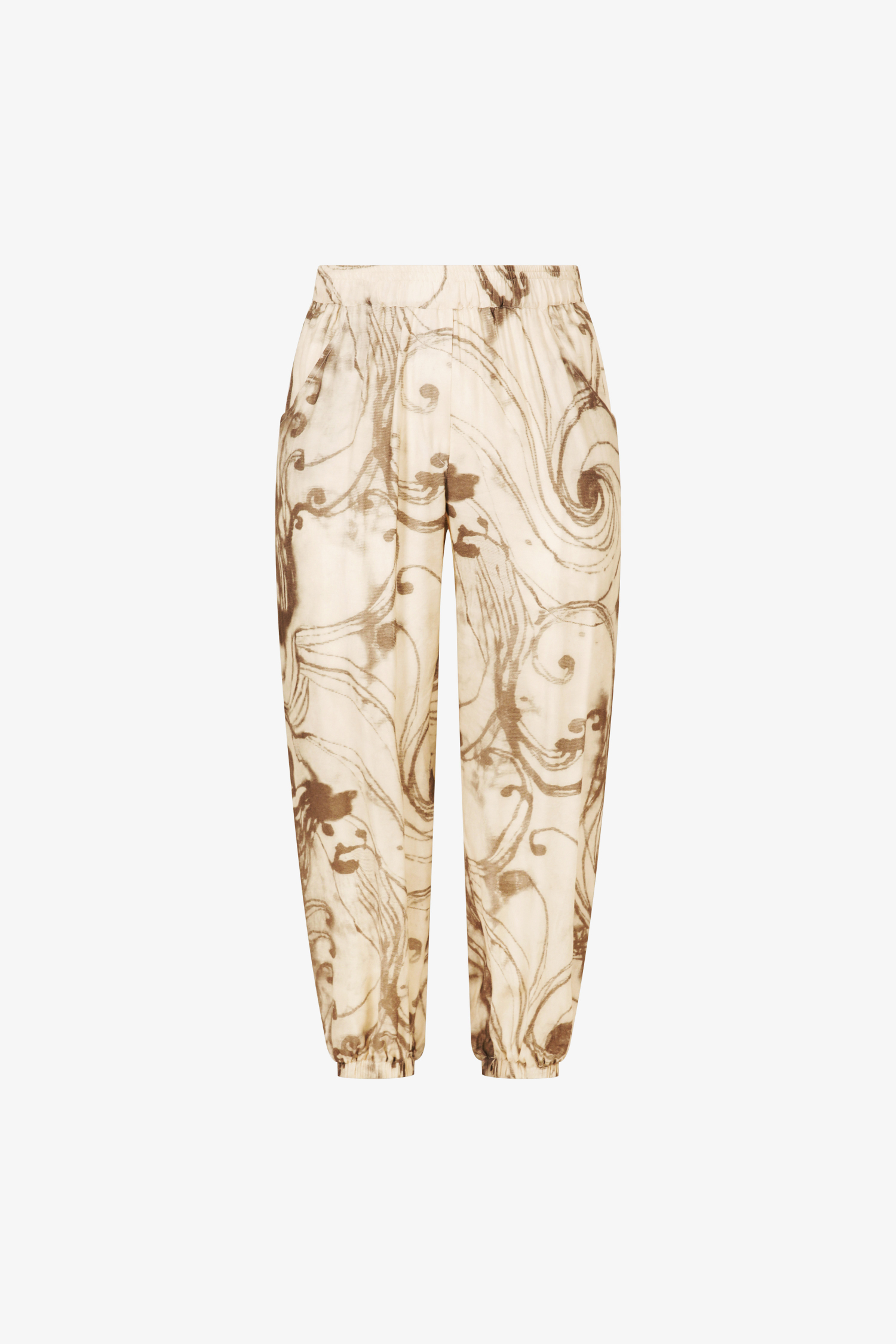 Trousers in printed eco-friendly viscose with satin effect