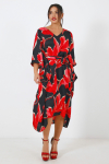 Long printed dress with cascading sides