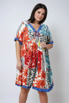Mid-length dress in printed fibranne