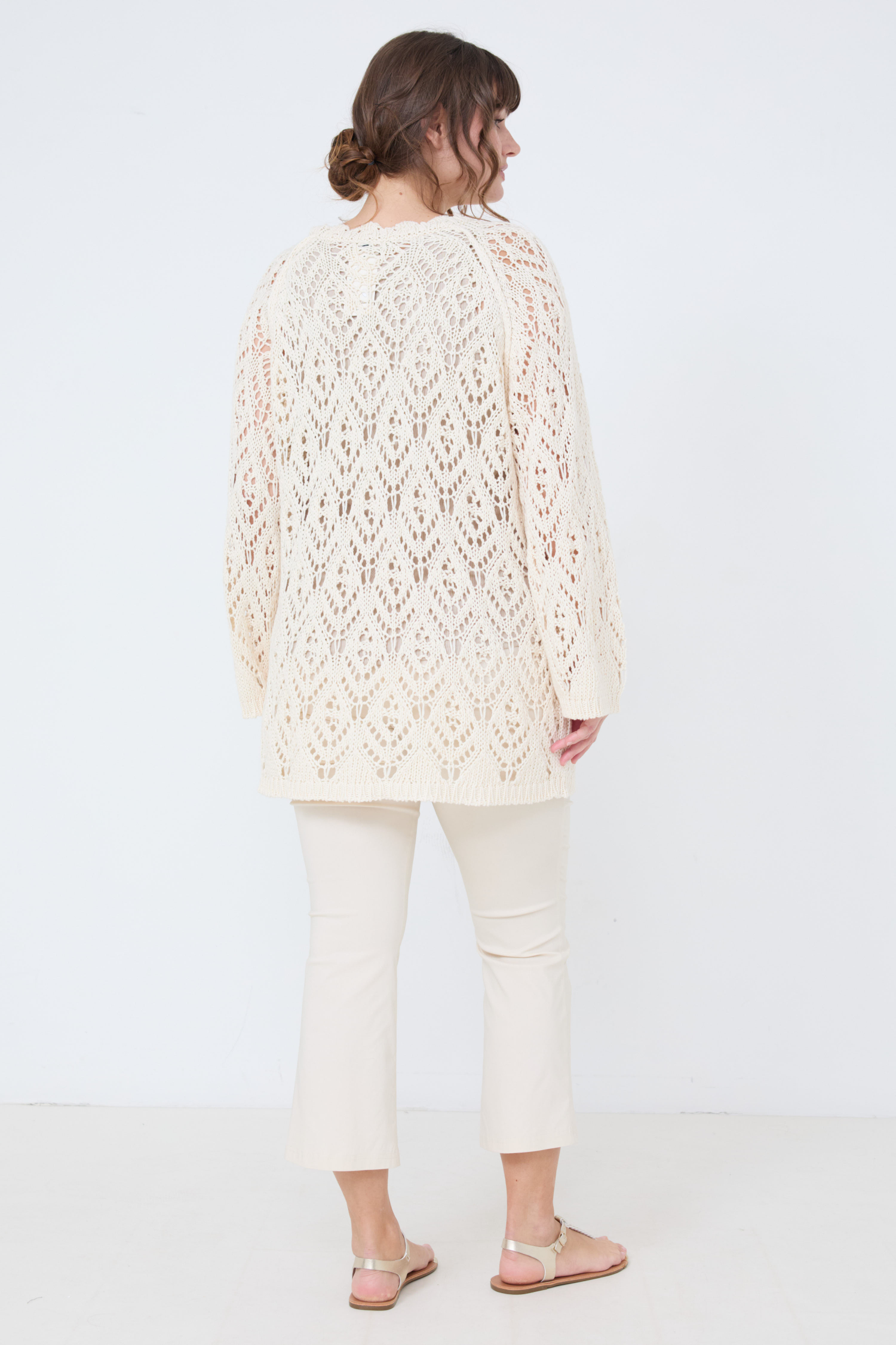 Openwork cotton knit sweater with lace effect