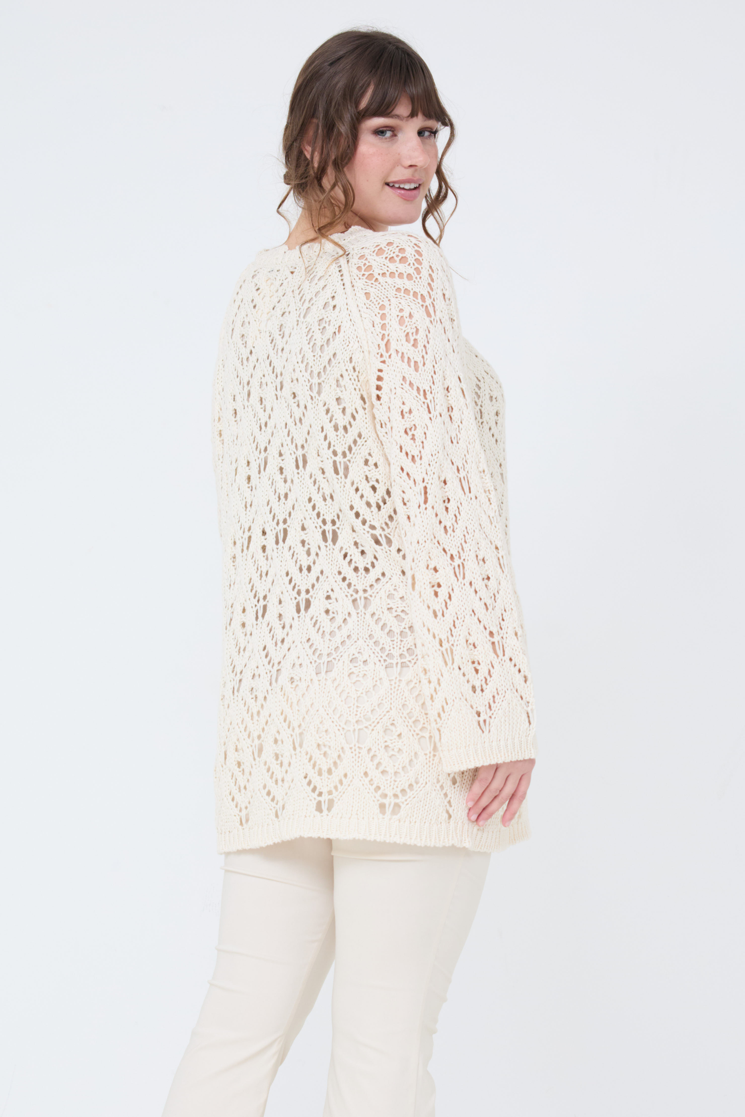 Openwork cotton knit sweater with lace effect