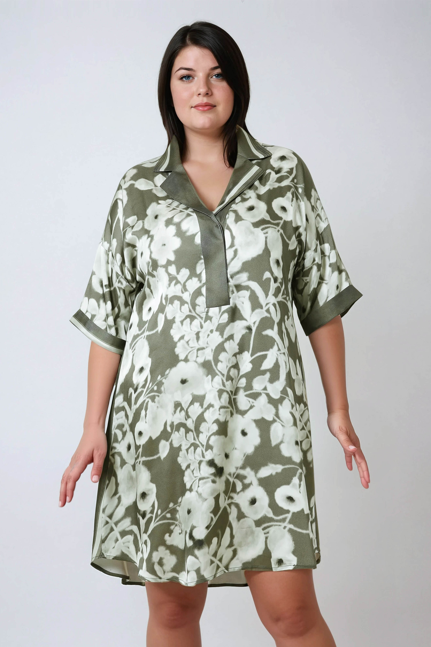 Satin dress with stripes and flowers