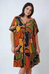 Mid-length dress in printed fibranne