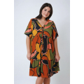 Mid-length dress in printed fibranne