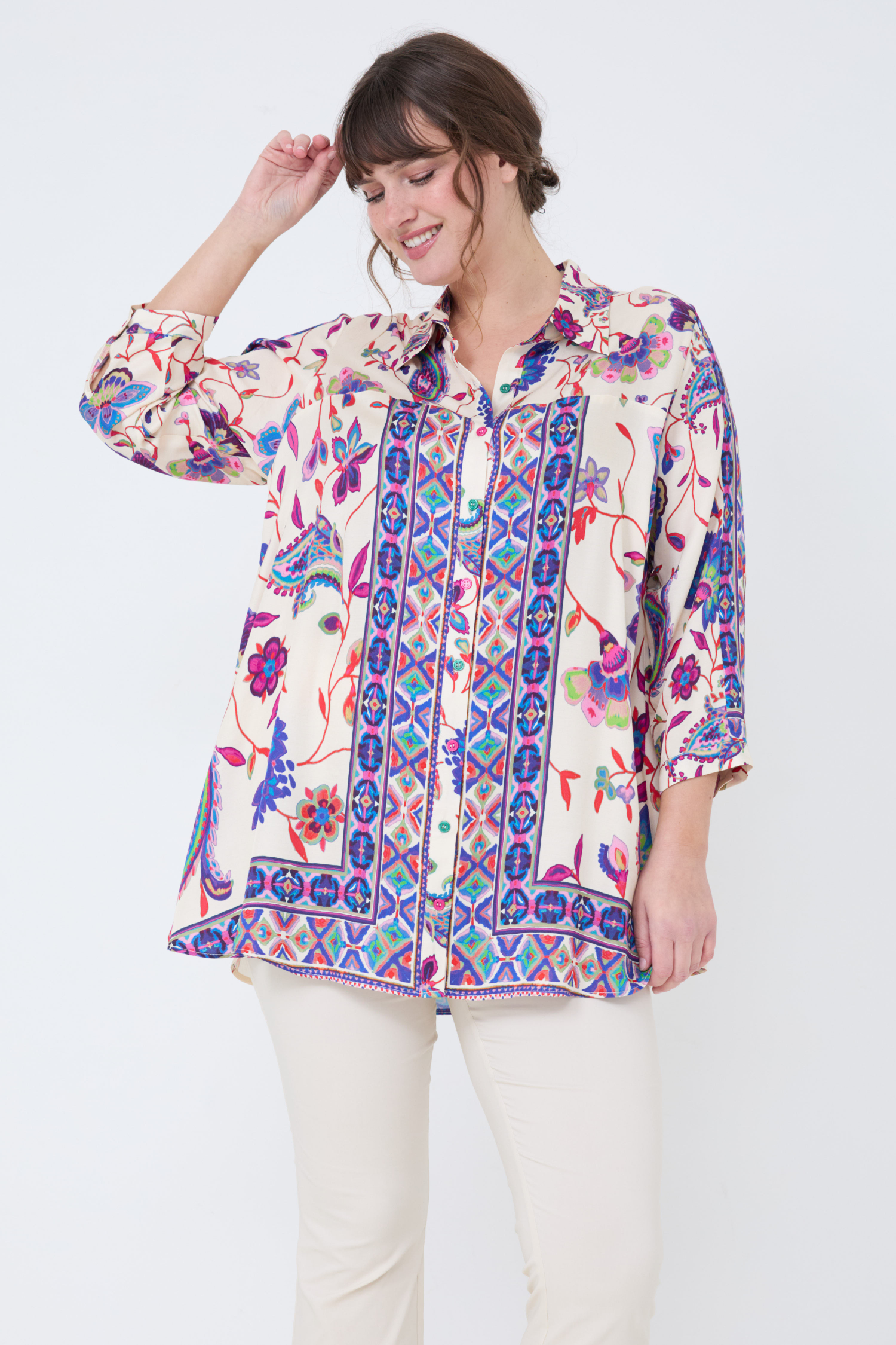 Chemise de forme trapèze en imprimé placé