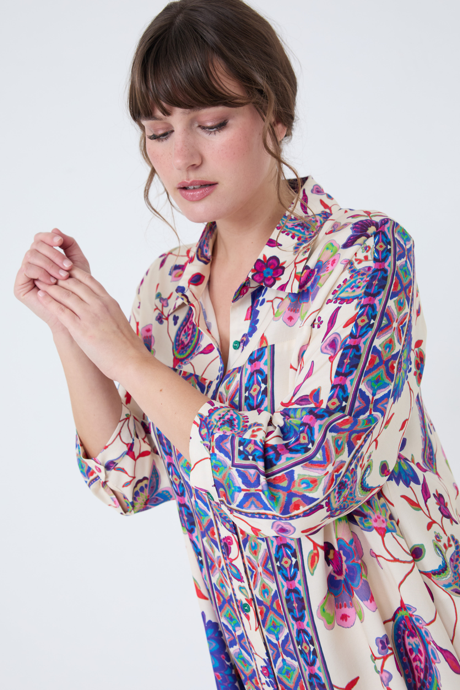 Chemise de forme trapèze en imprimé placé