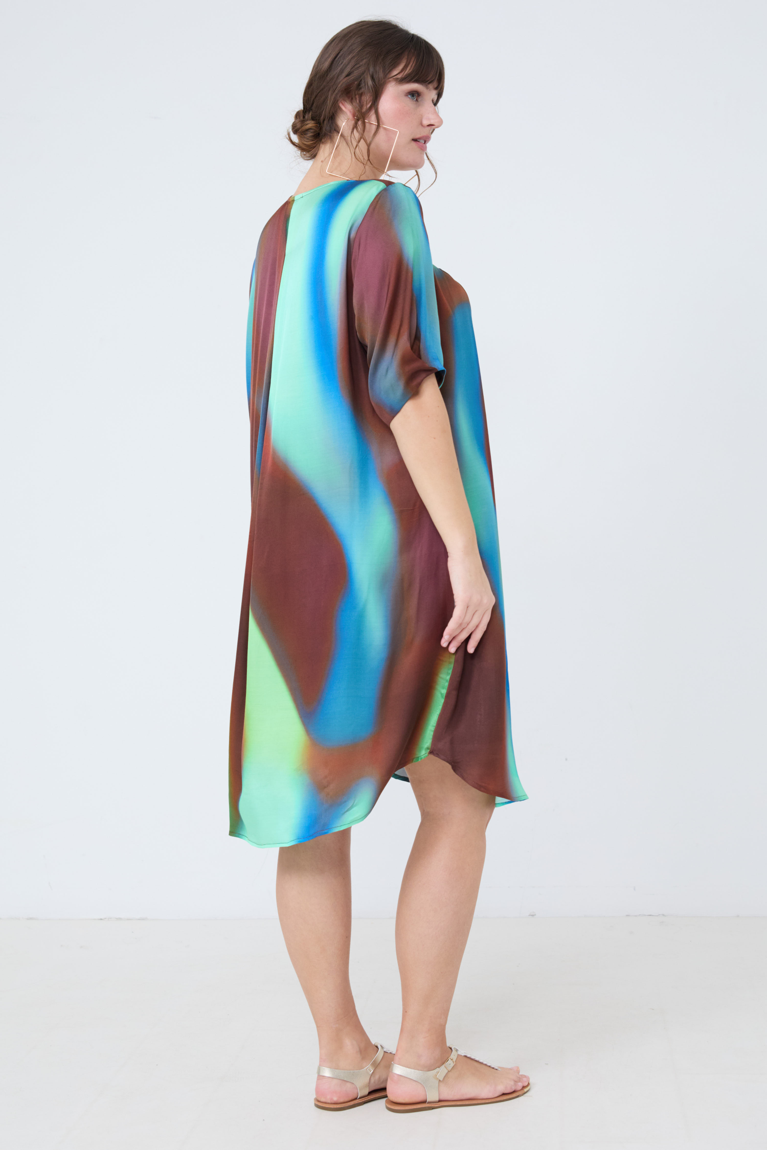 Robe midi effet satiné tye and dye