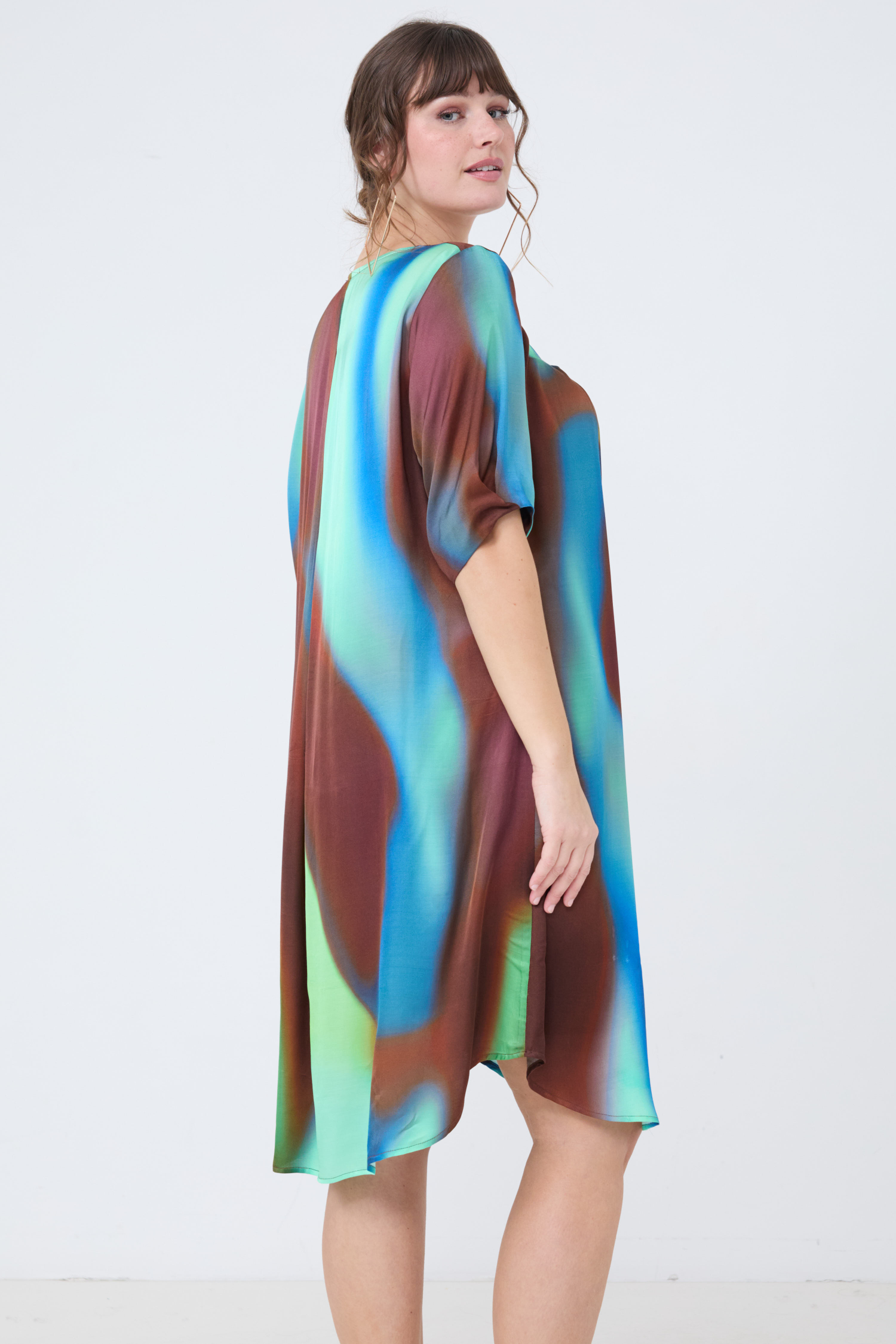 Robe midi effet satiné tye and dye