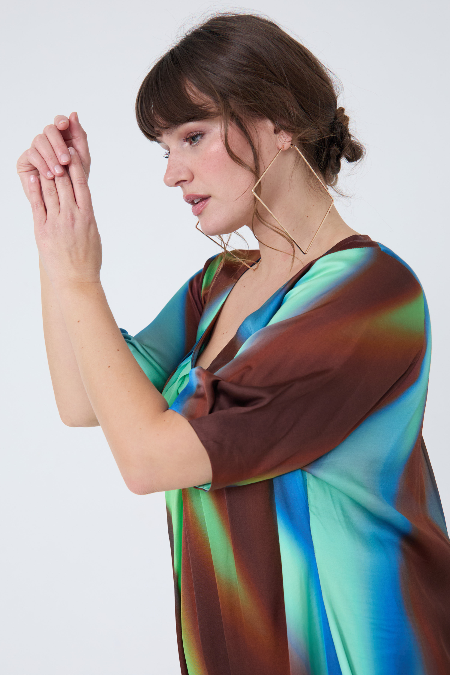 Robe midi effet satiné tye and dye