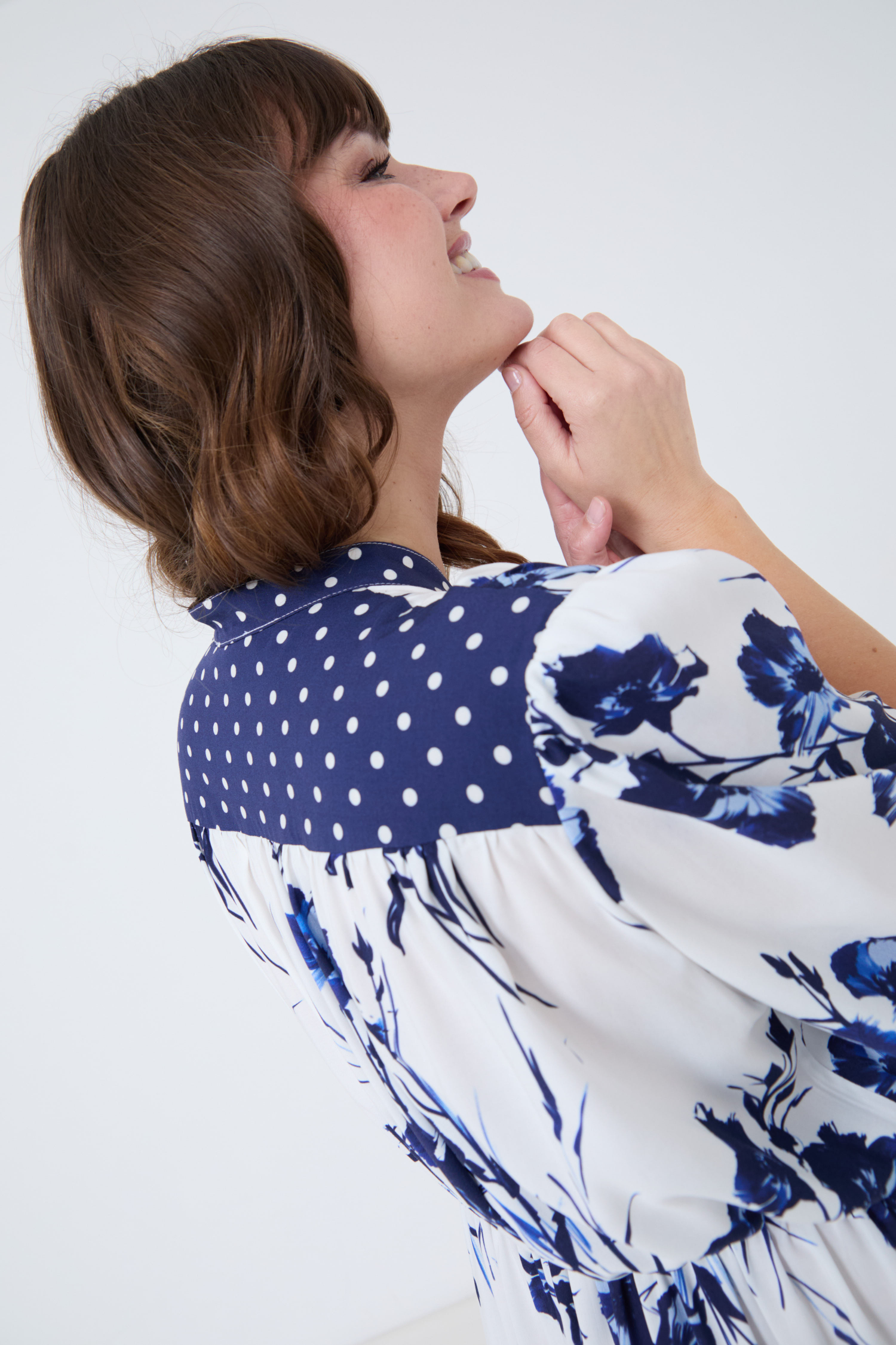 Robe longue de style bohème bimotif fleur et pois viscose ultra fluide 