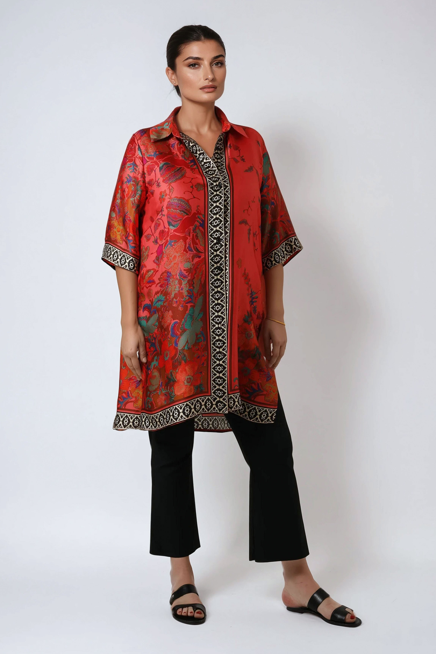 Tunique imprimée motif graphique viscose ultra fluide