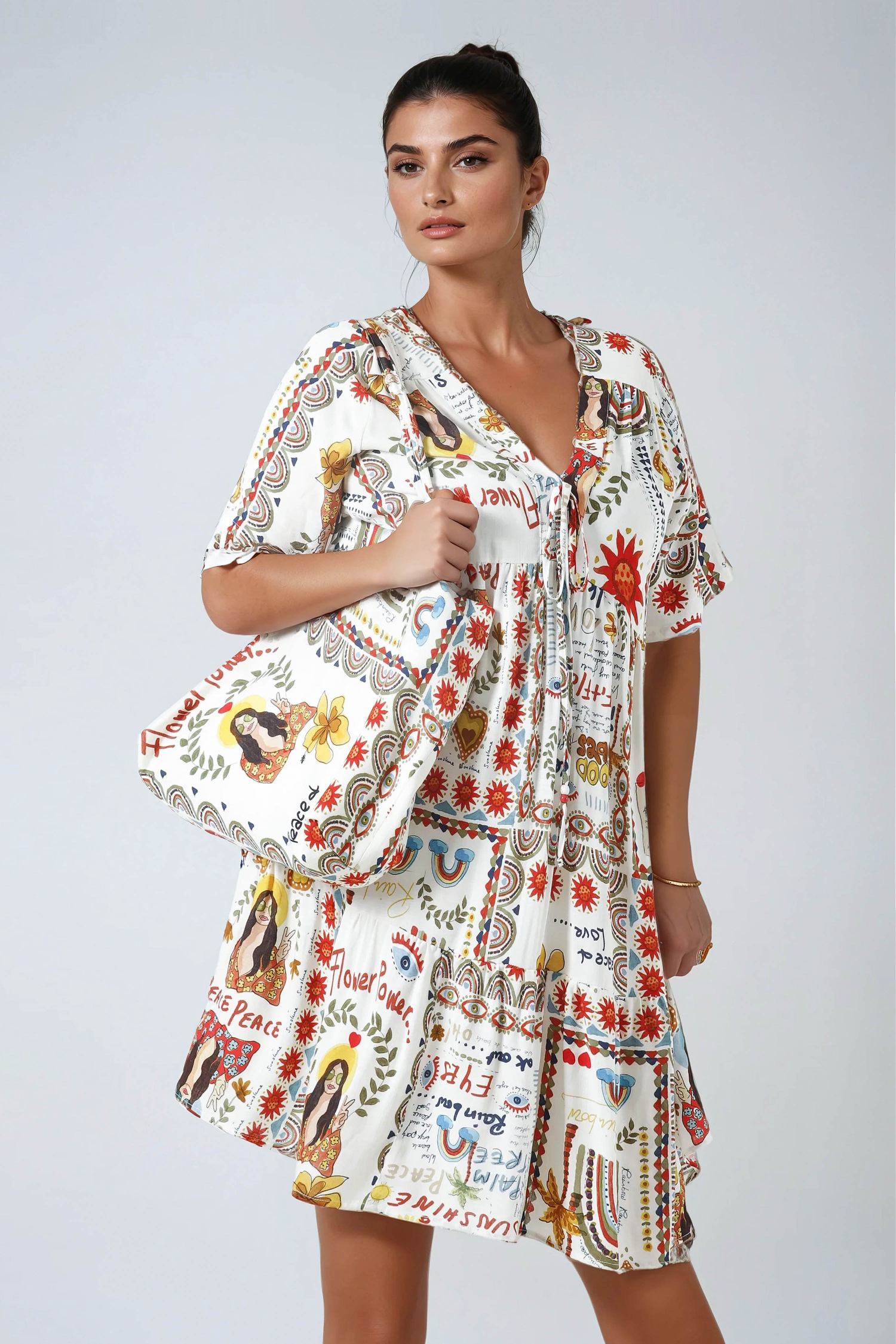Robe mi-longue en imprimé bohème