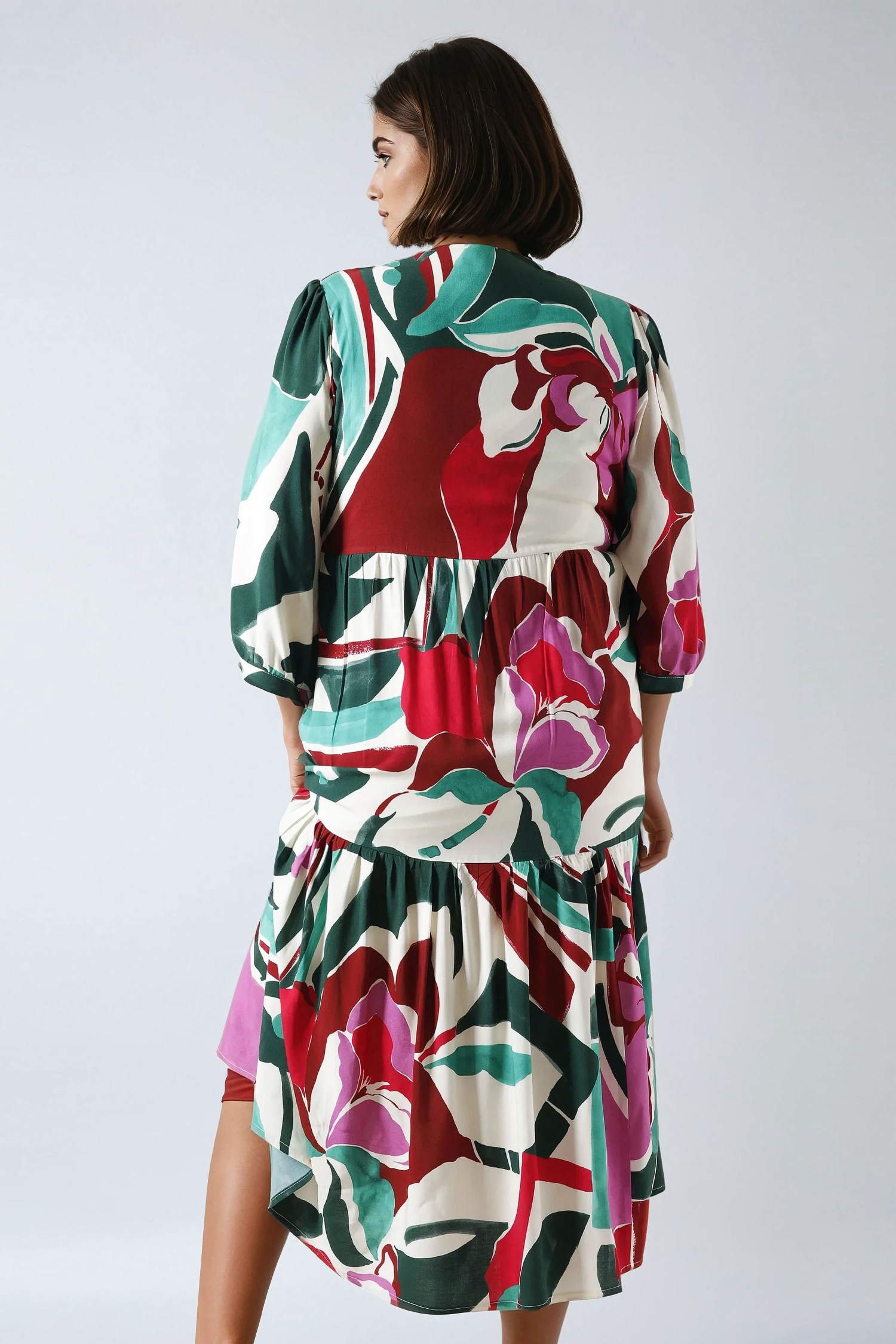 Robe longue en motif floral effet gouache