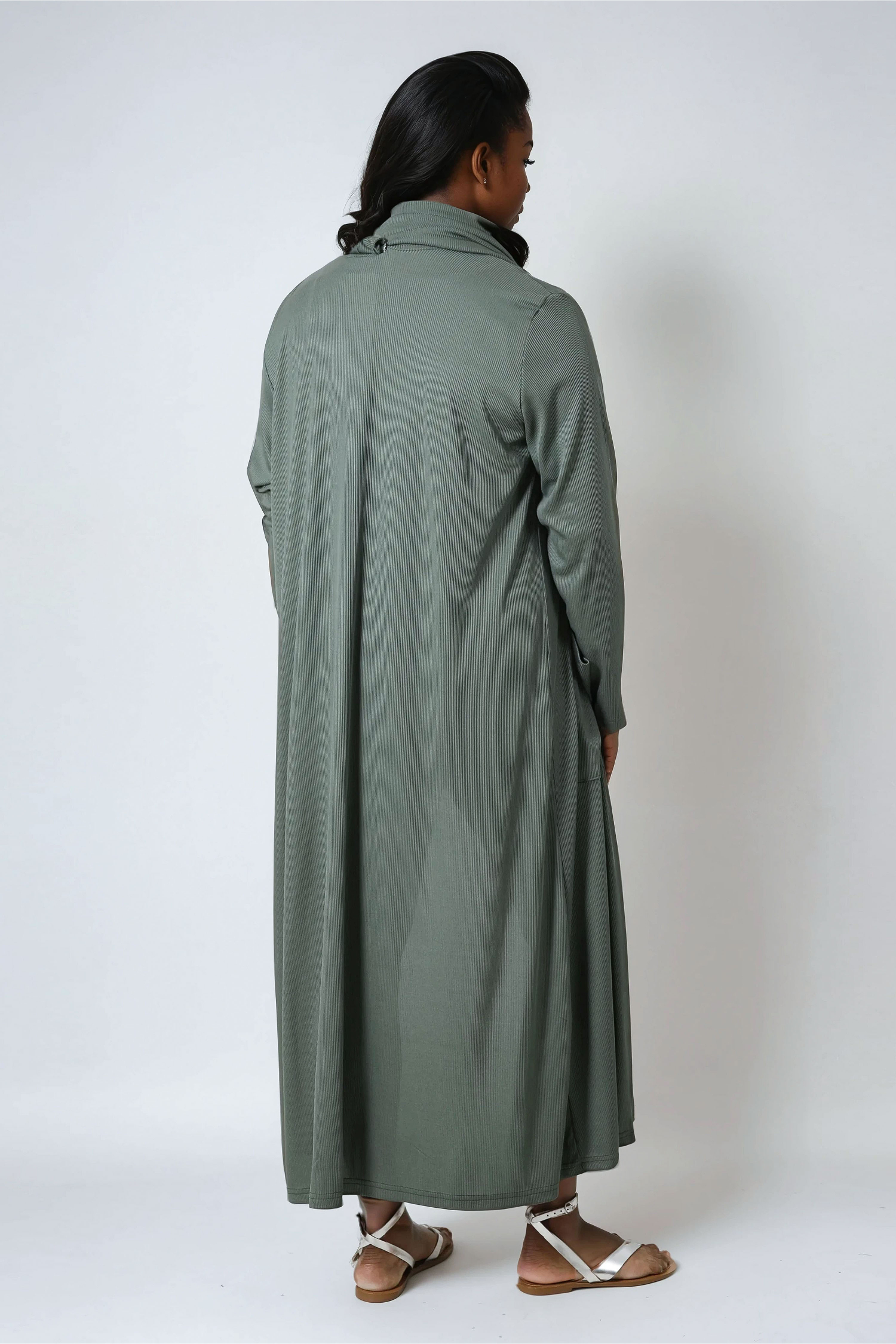 Long gilet en maille cotelé avec écharpe amovible