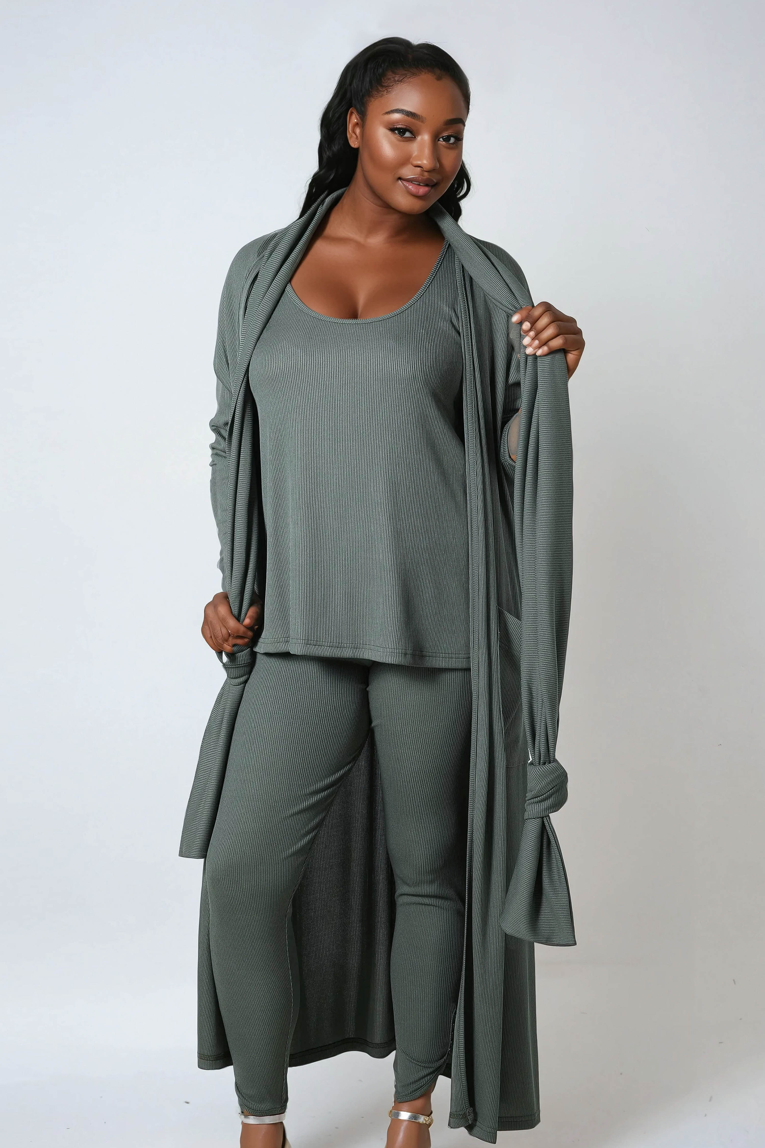 Long gilet en maille cotelé avec écharpe amovible