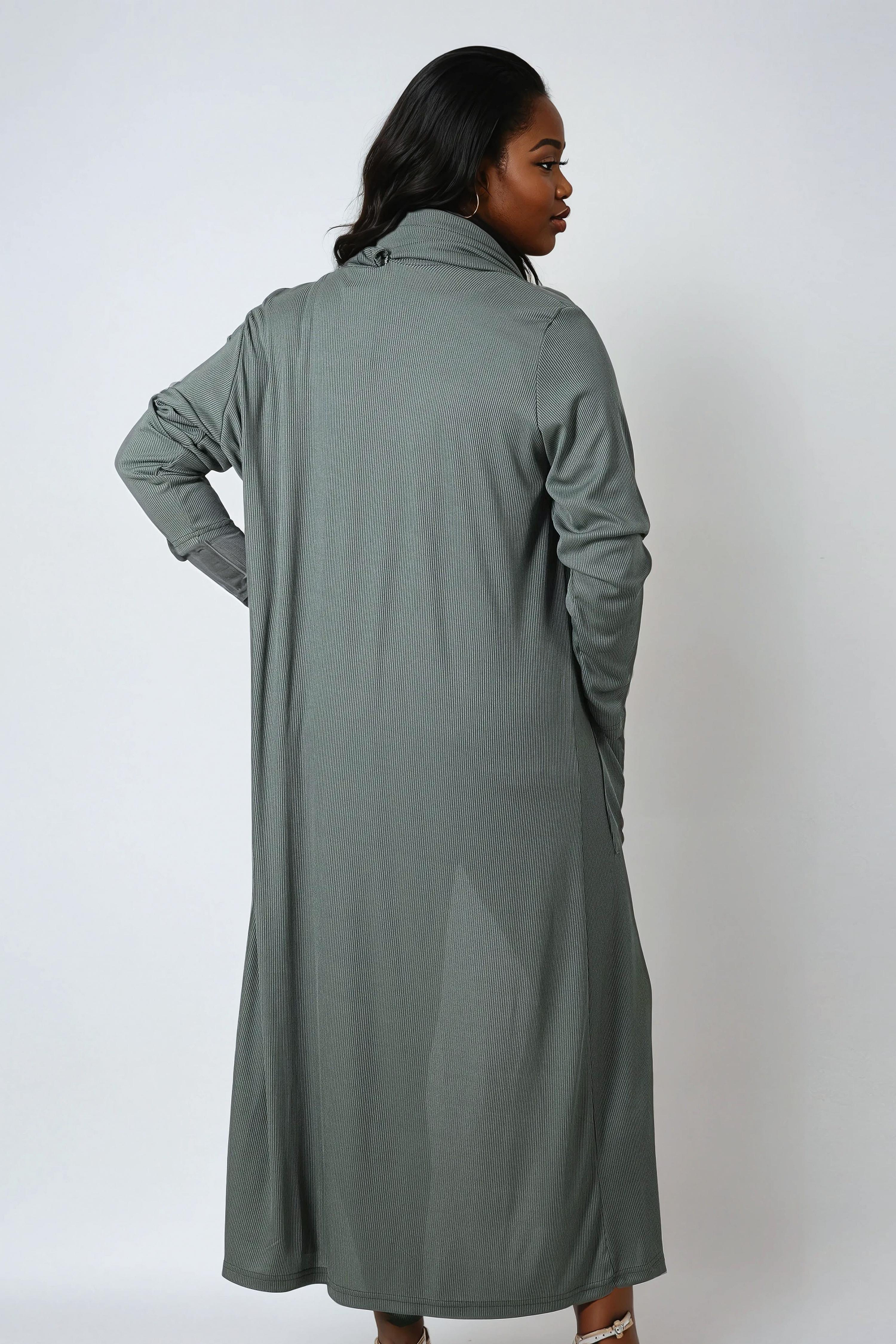 Long gilet en maille cotelé avec écharpe amovible
