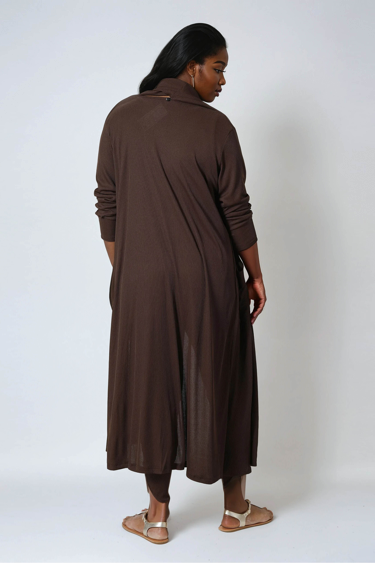 Long gilet en maille cotelé avec écharpe amovible