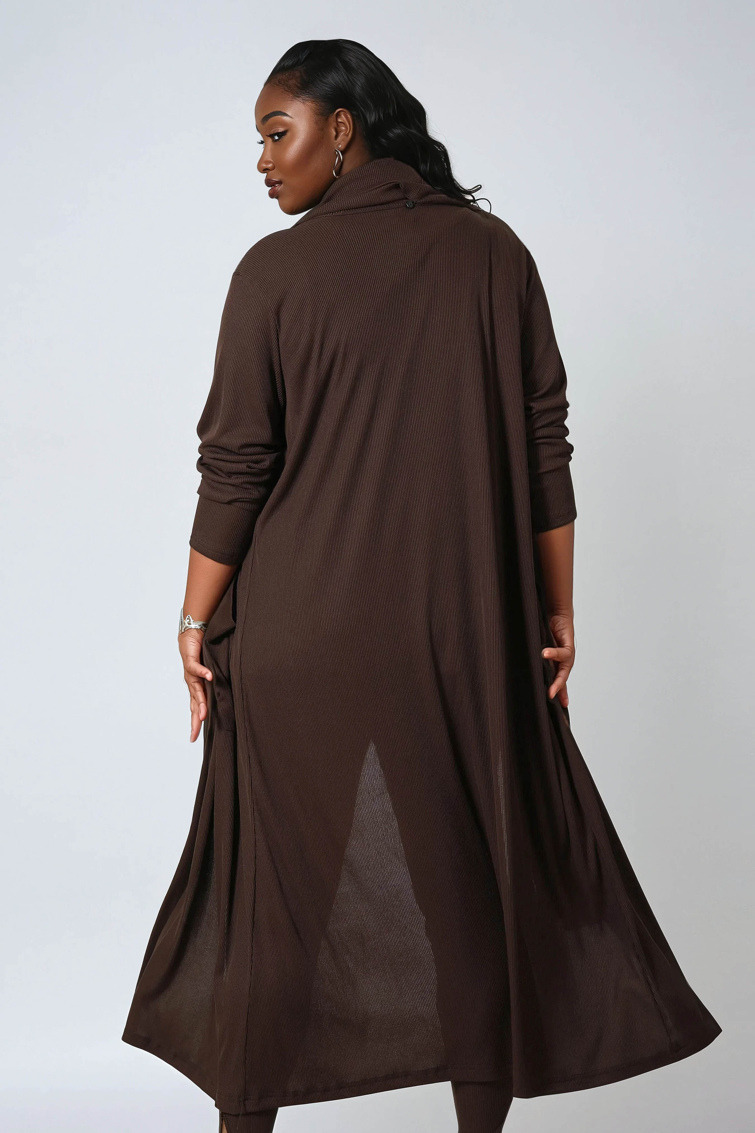 Long gilet en maille cotelé avec écharpe amovible