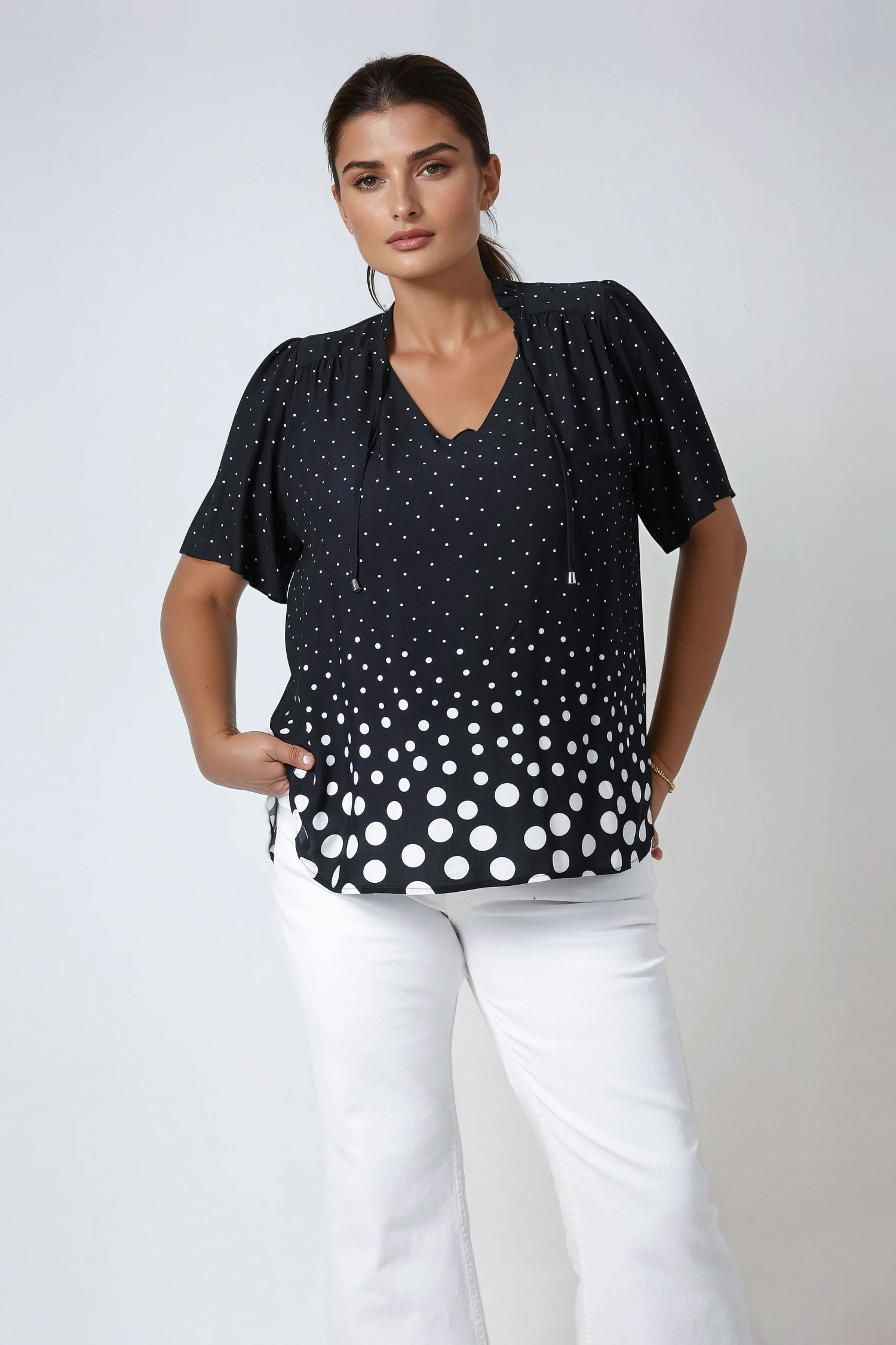 Blouse in lightweight viscose print and base