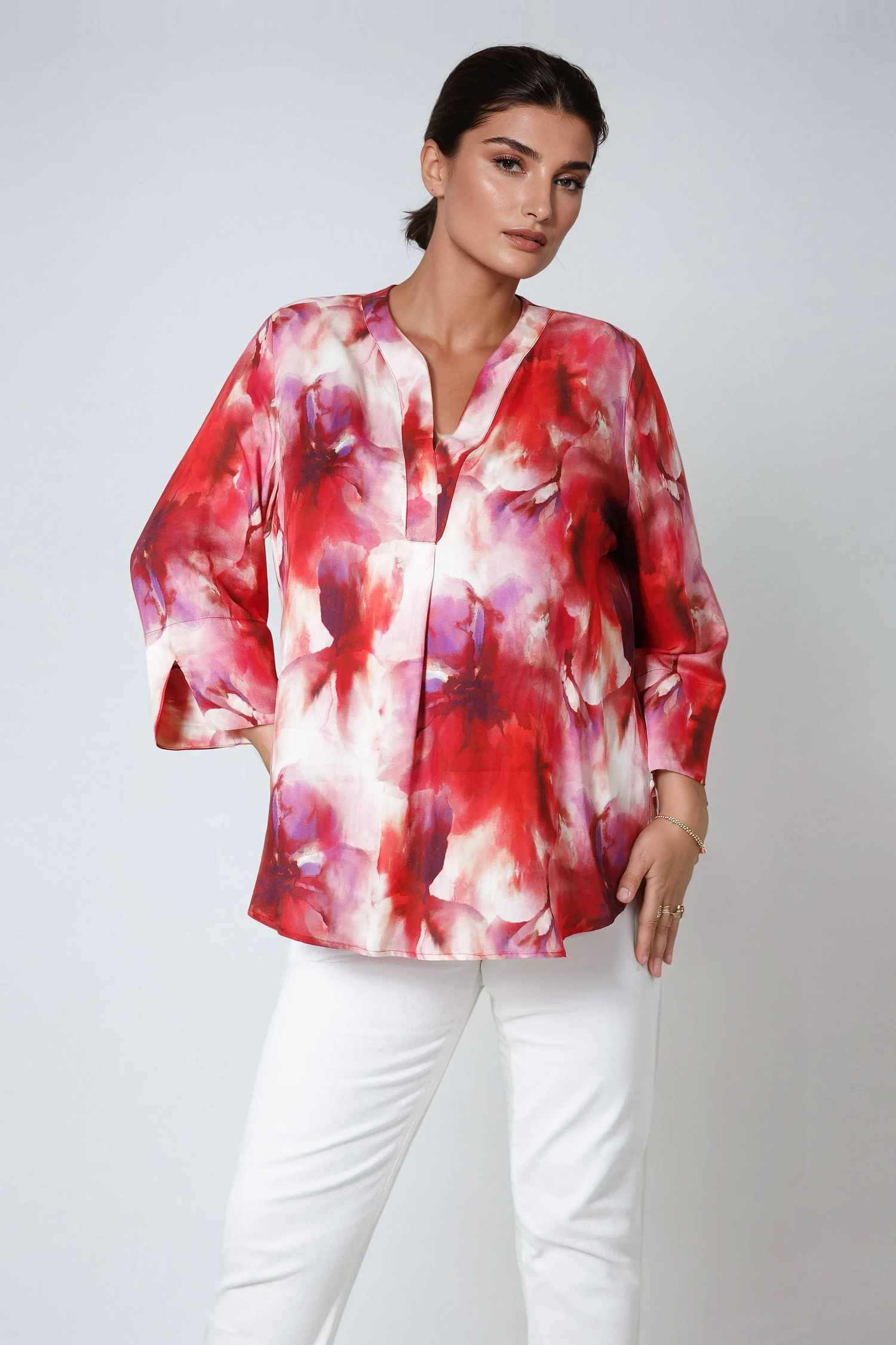 Blouse in fluid viscose twill print 