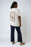 Heathered knit T-shirt with screen printing and embroidery.