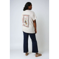 Heathered knit T-shirt with screen printing and embroidery.