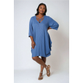 Plain knit tunic with V-neck and crisscross detailing