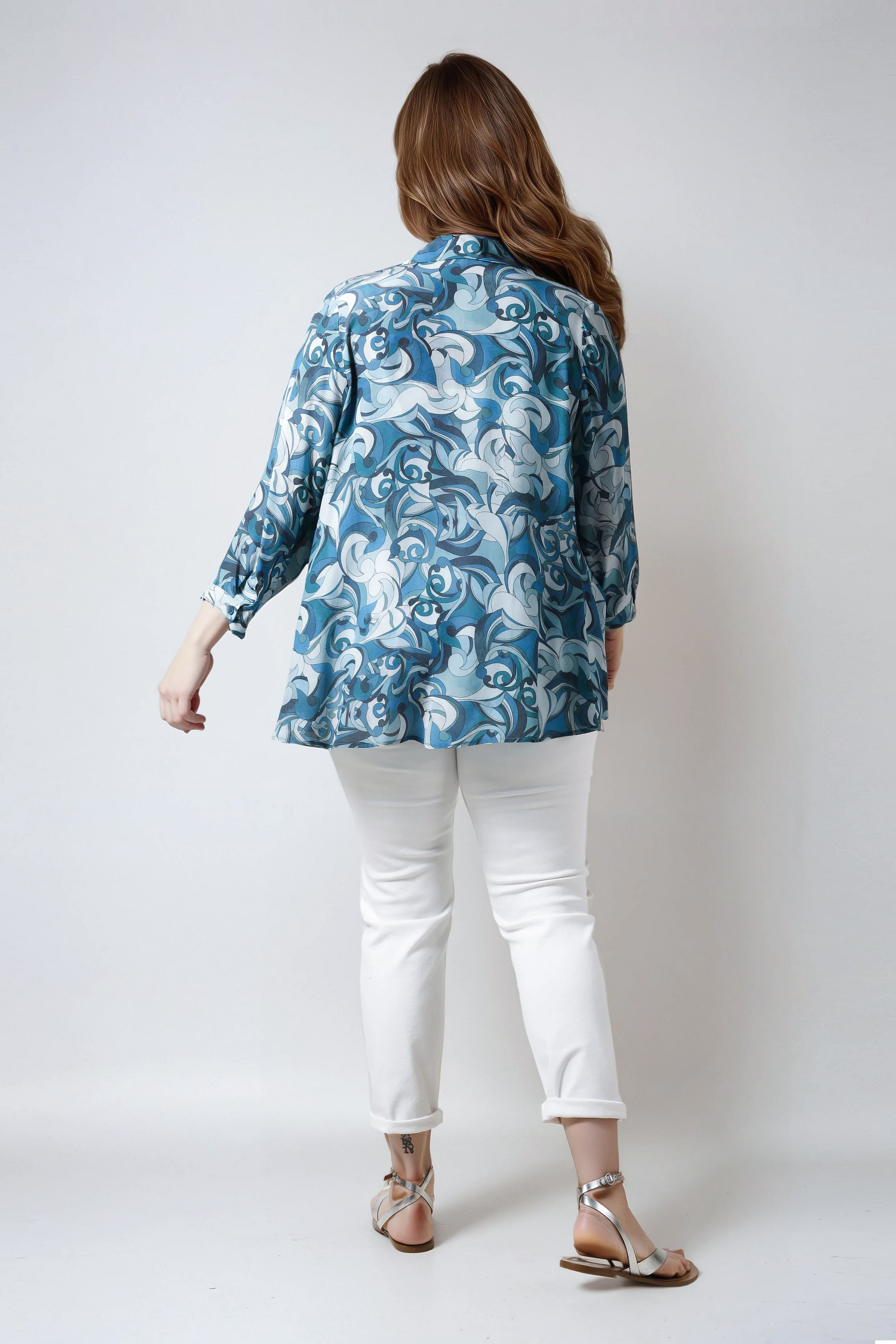 Trapeze-shaped viscose crepe shirt 
