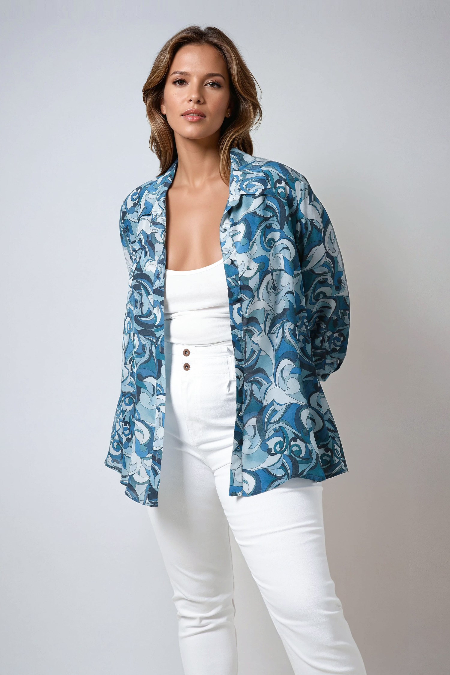 Trapeze-shaped viscose crepe shirt 