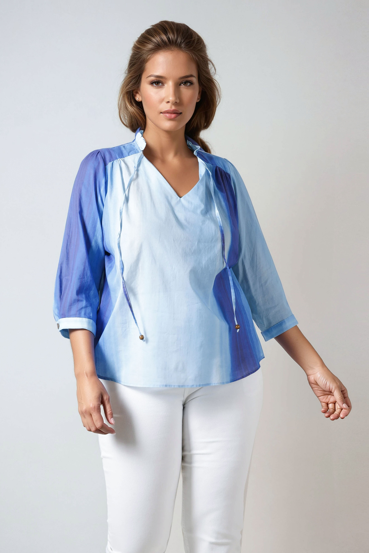 Printed cotton voile blouse