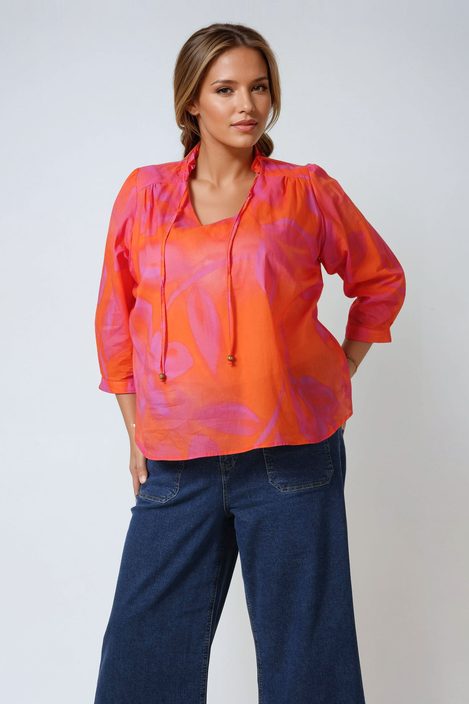 Printed cotton voile blouse