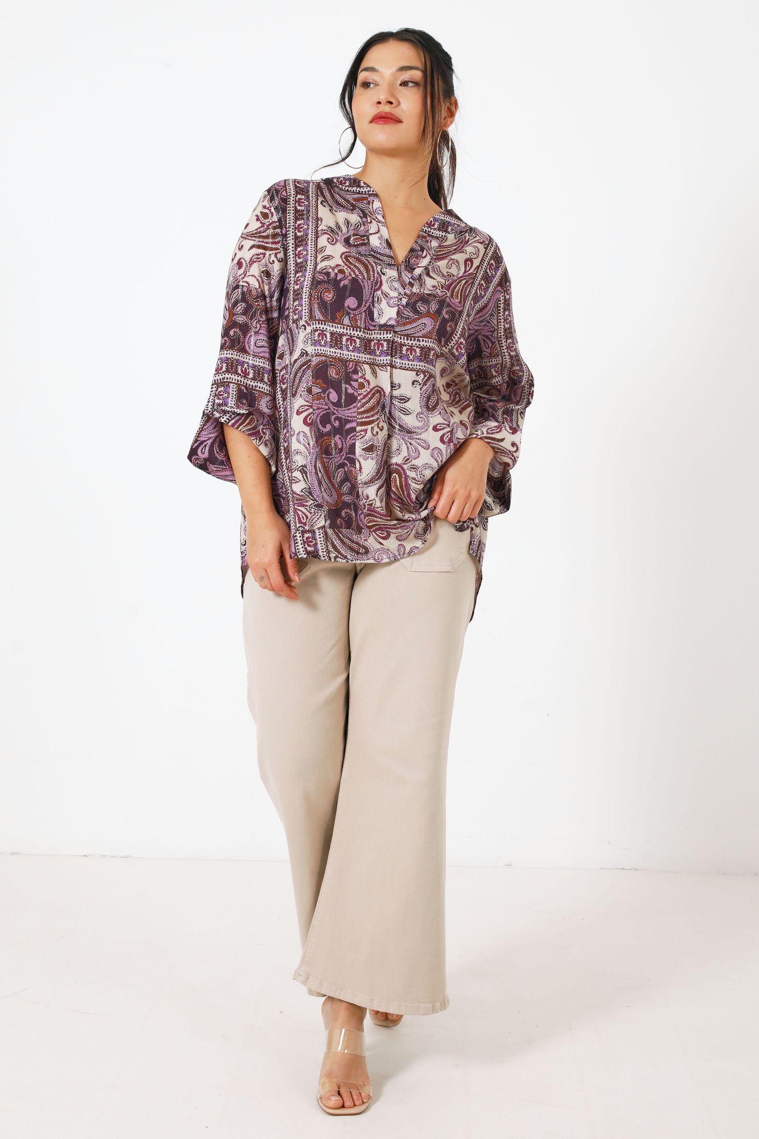 Printed blouse with lurex thread
