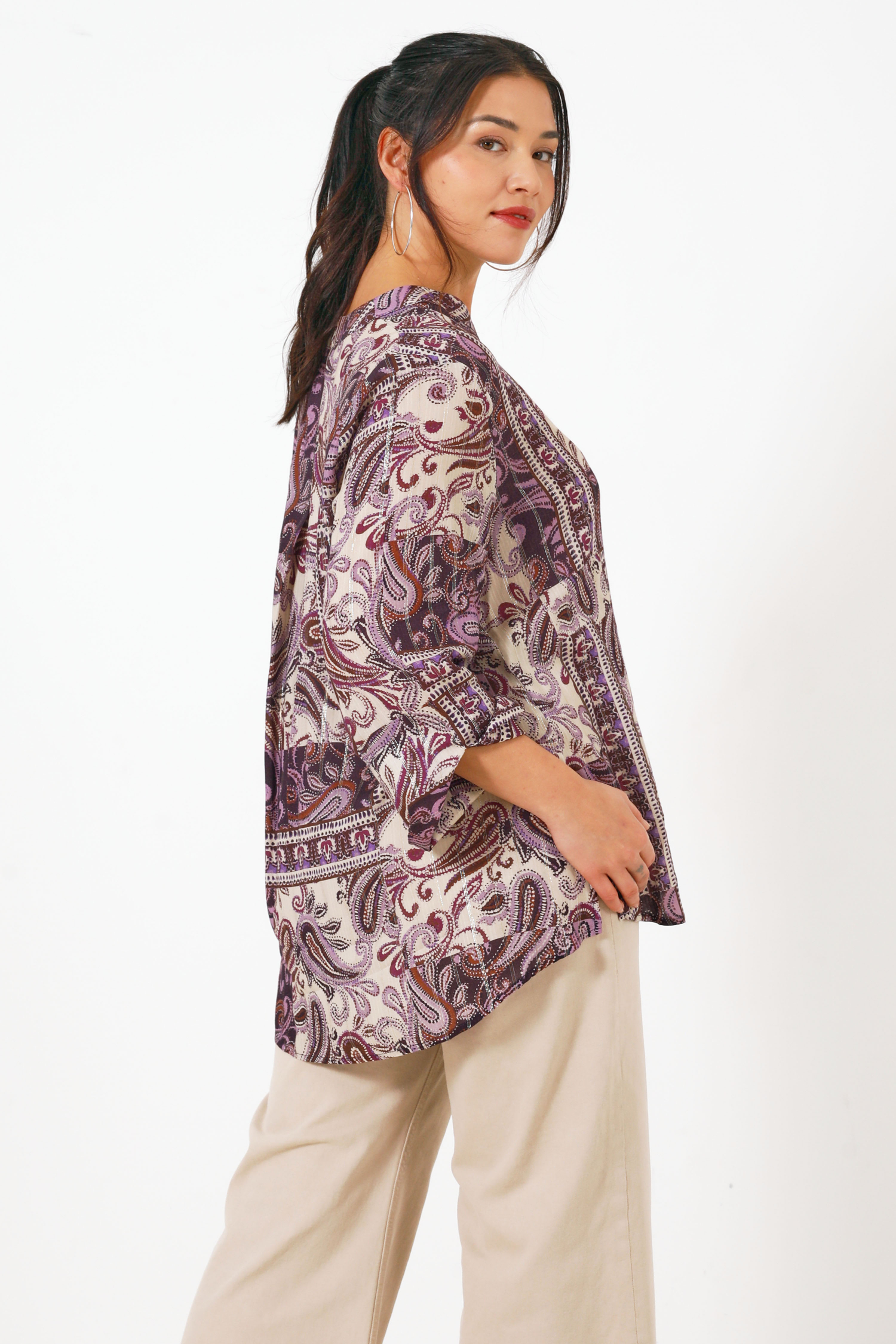 Printed blouse with lurex thread