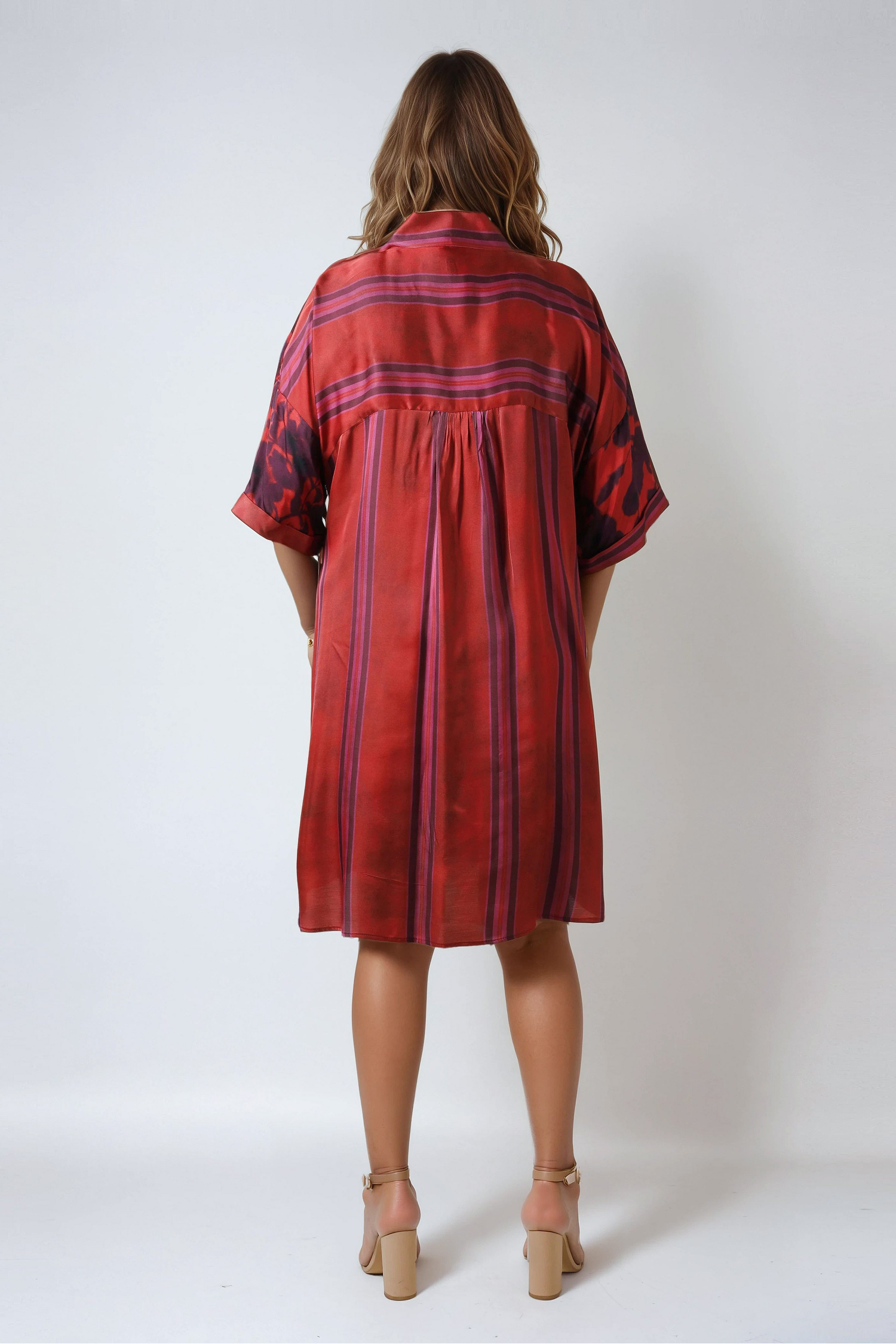 Satin dress with stripes and flowers