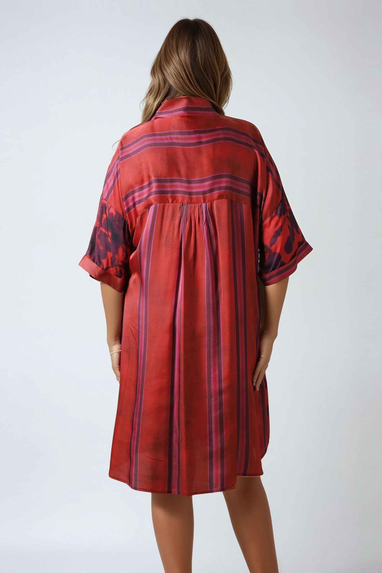 Satin dress with stripes and flowers