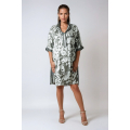 Satin dress with stripes and flowers