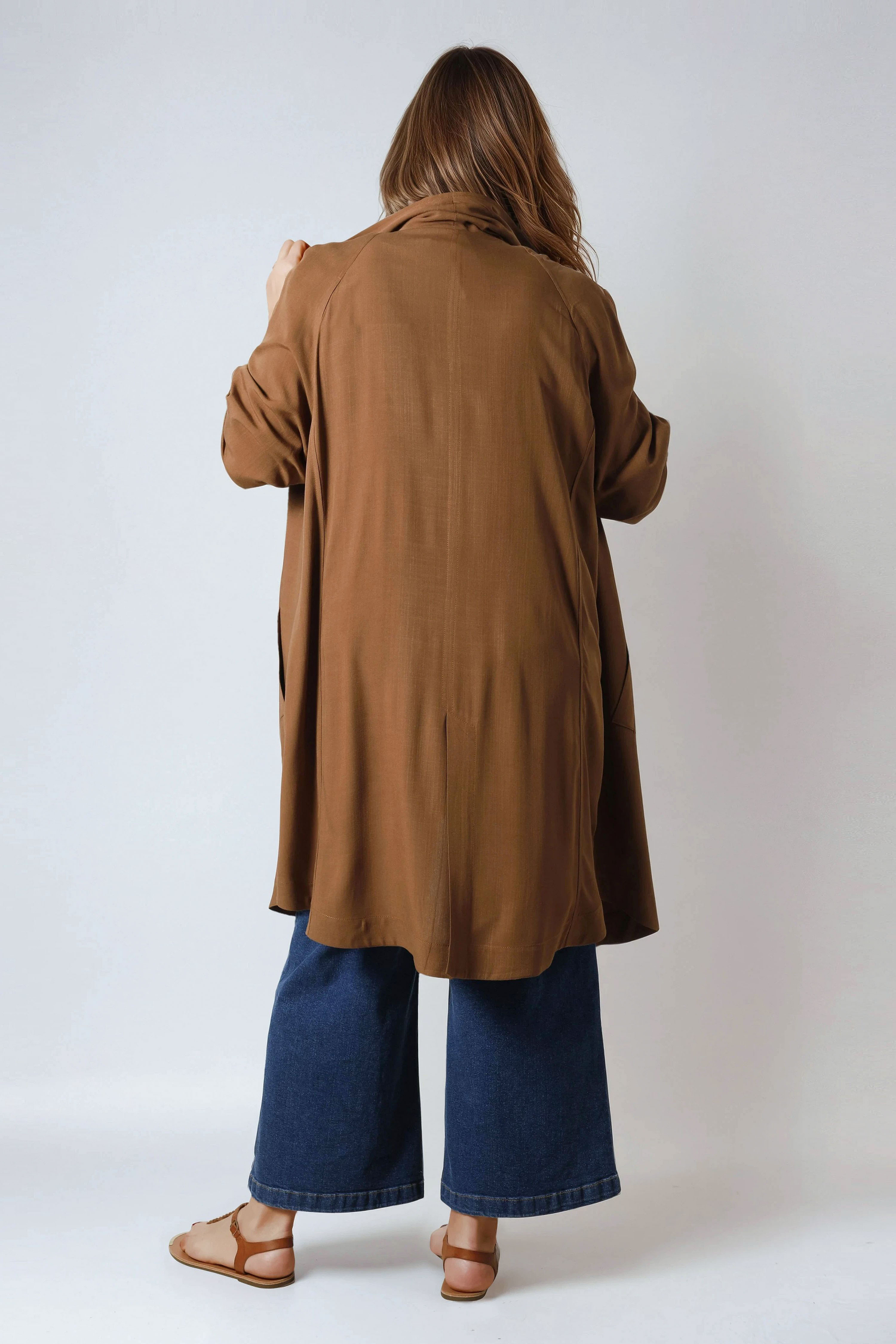 Jacket with waterfall collar in viscose linen