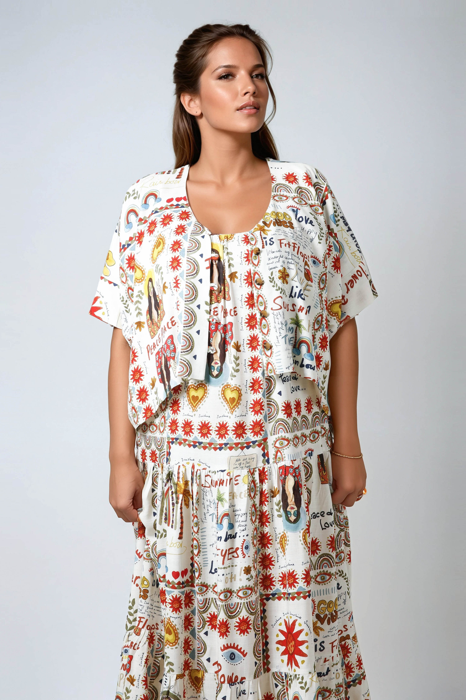 T-shaped printed bolero