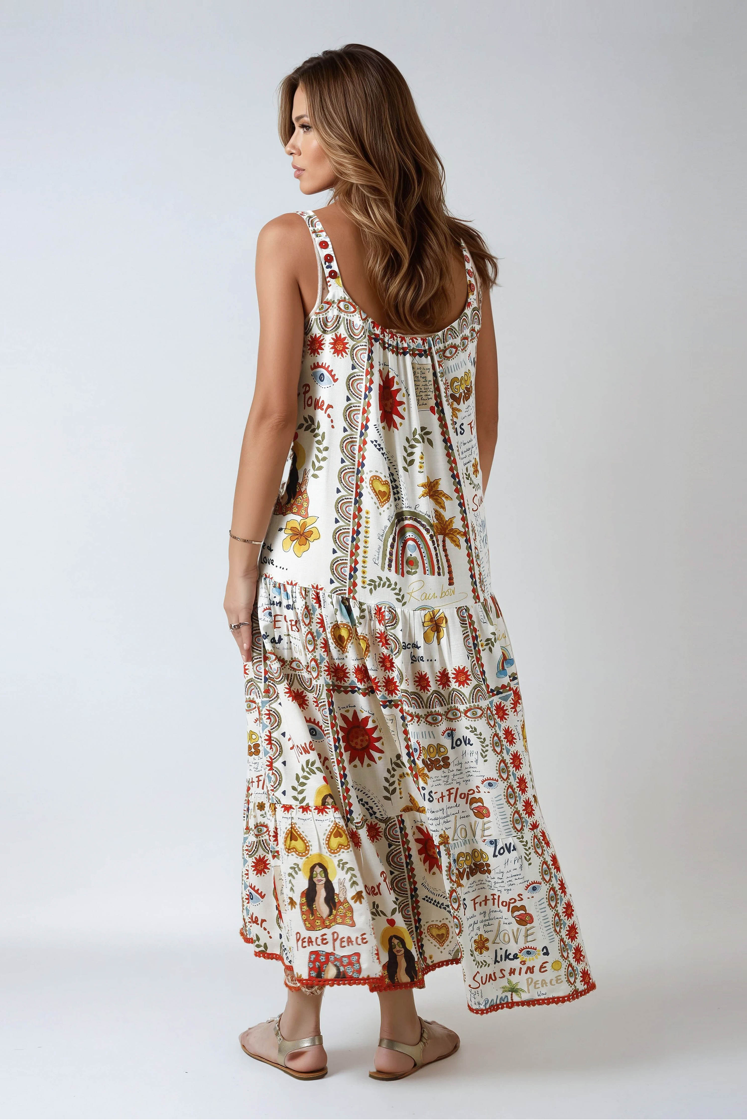 Bohemian style long strappy dress