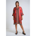 Printed mandarin collar dress with fluid viscose motif