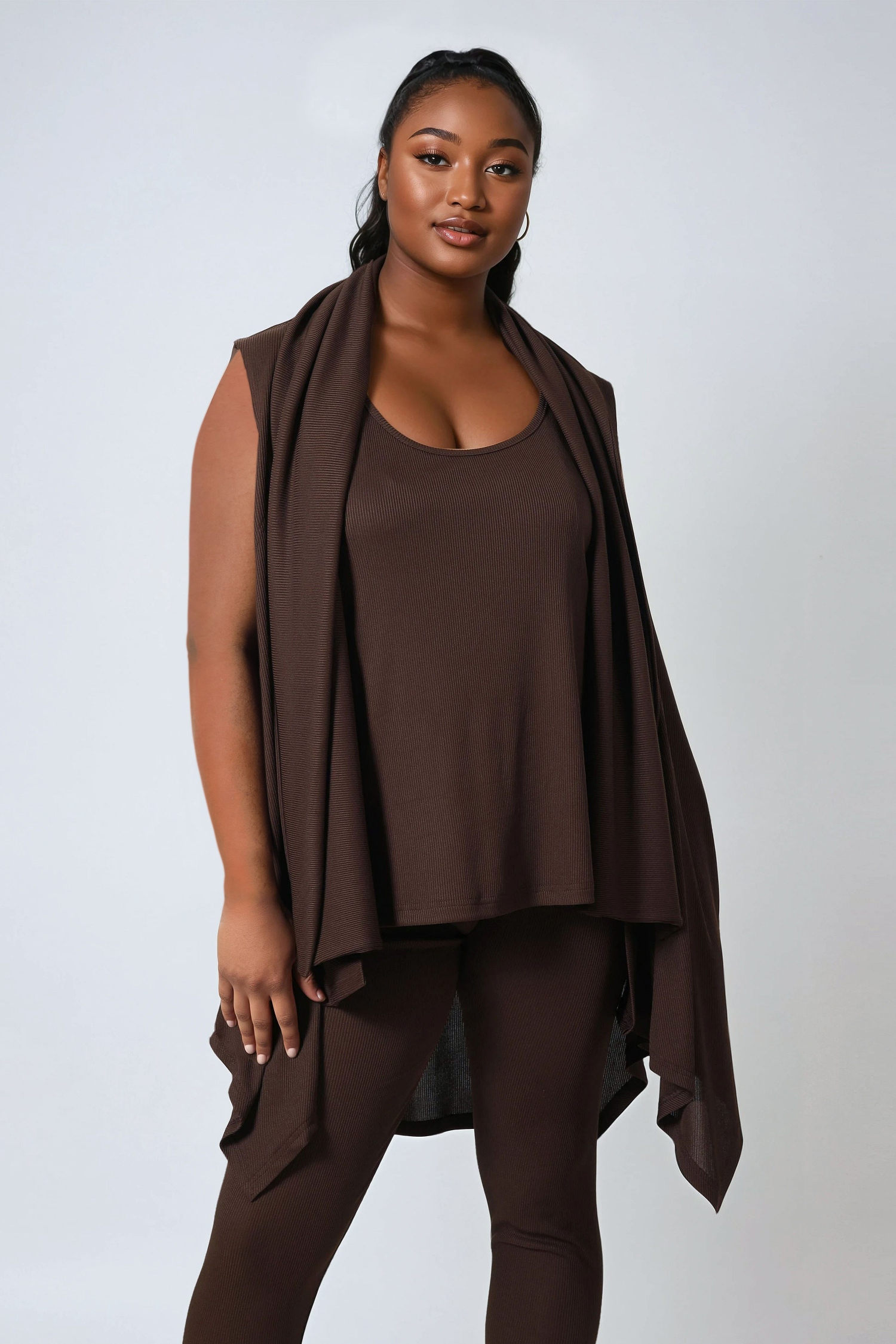 Cascading front ribbed knit vest