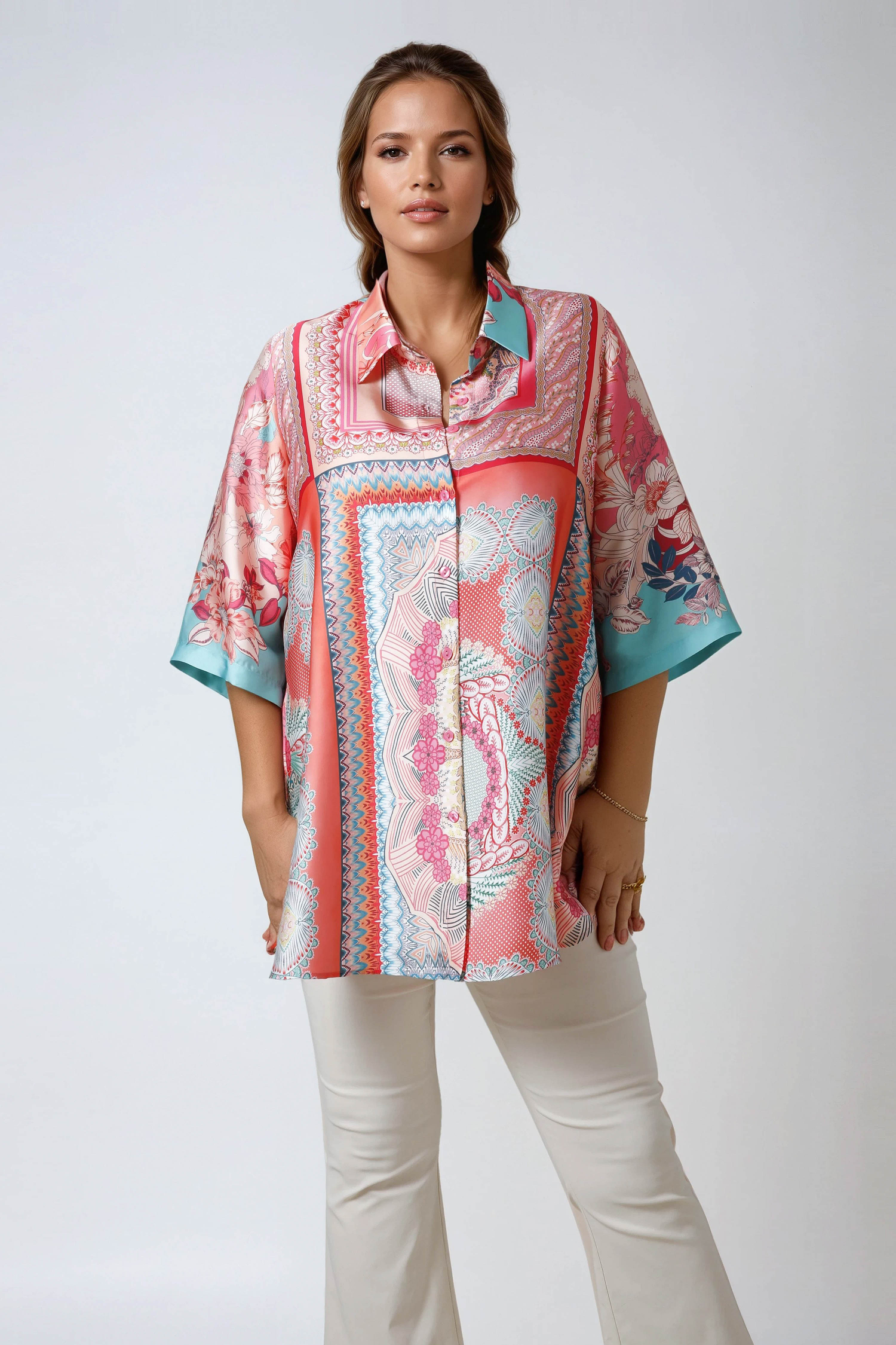 Shirt in very fluid viscose crepe graphic patch 