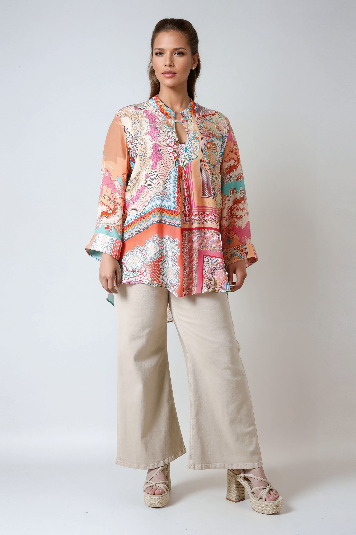Blouse en viscose imprimée patch de deux motifs différents en viscose ecovero