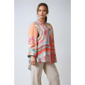 Viscose blouse with patch print of two different patterns in ecovero viscose