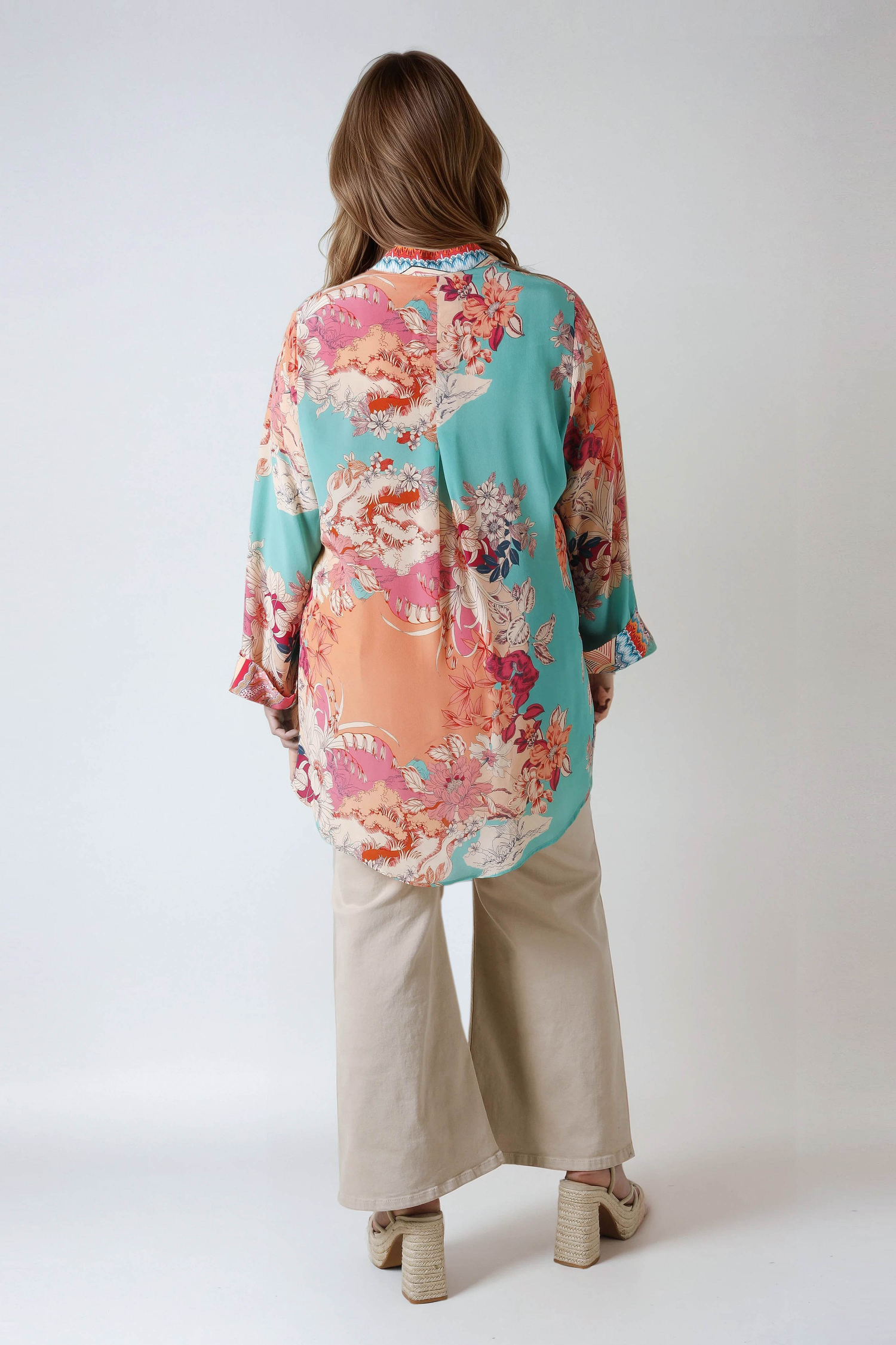 Viscose blouse with patch print of two different patterns in ecovero viscose