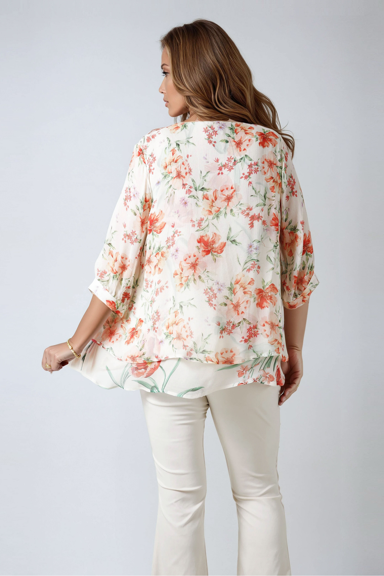 Printed viscose chiffon overlay blouse