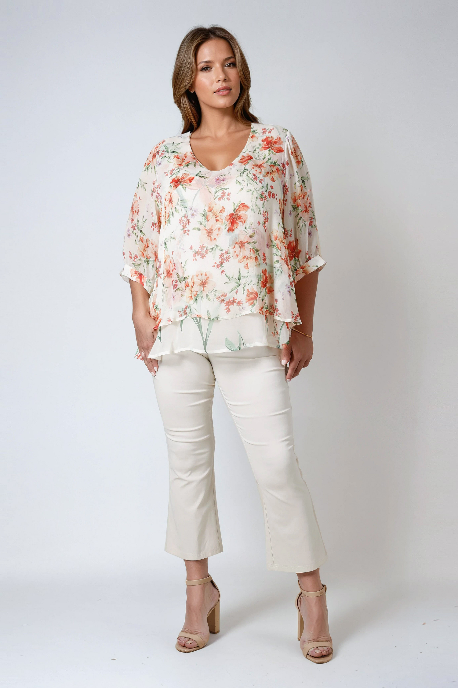 Printed viscose chiffon overlay blouse